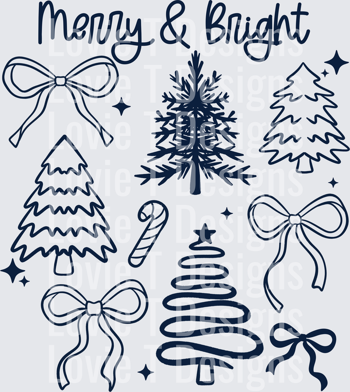 Merry & Bright Trees (Dark Garment) DTF Transfer design