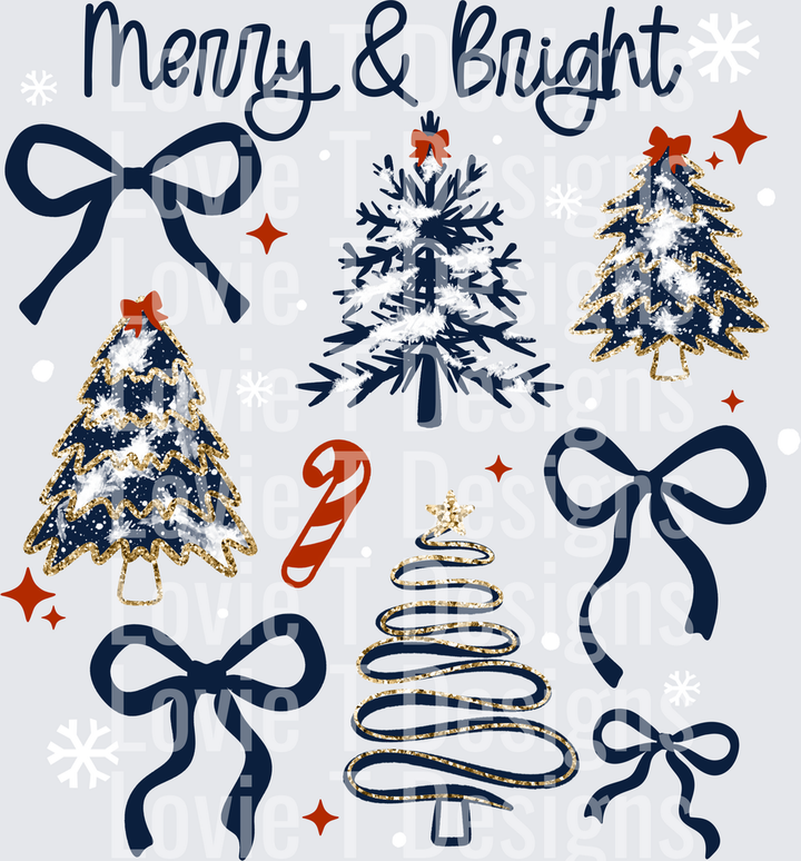 Merry & Bright Trees (Navy) DTF Transfer design