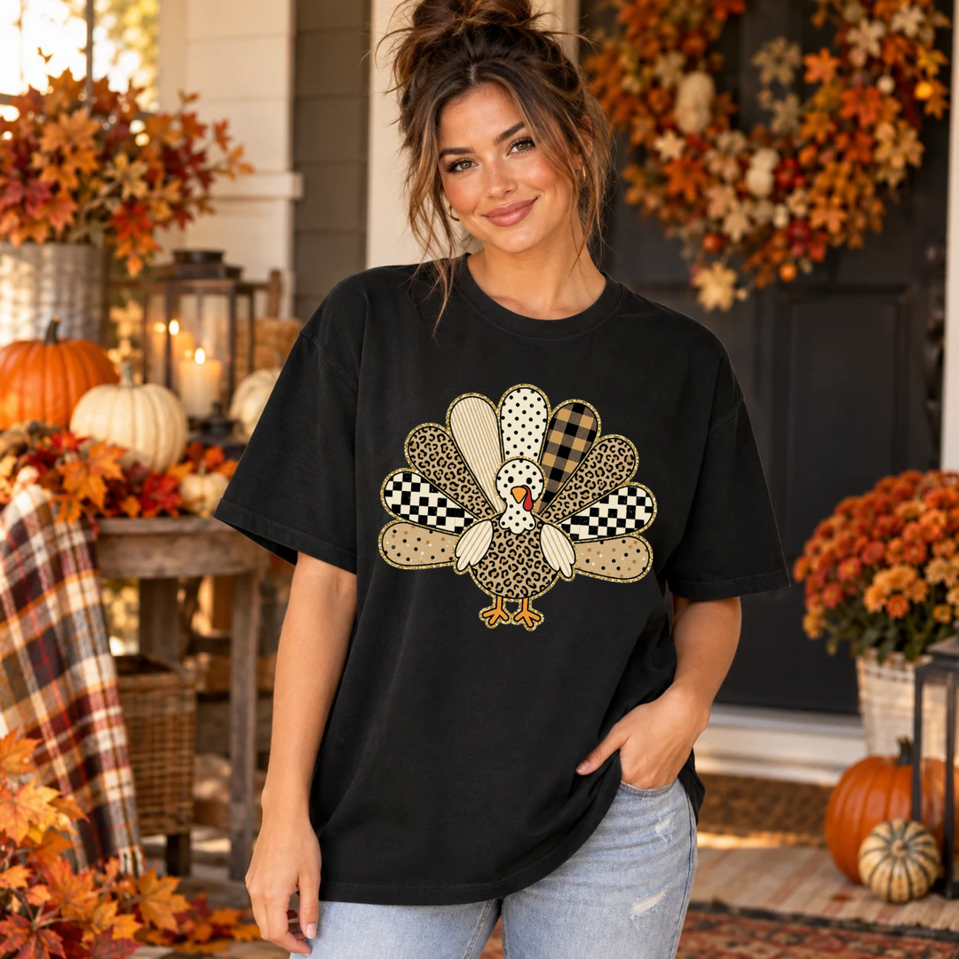 Patchwork Turkey DTF transfer mockup