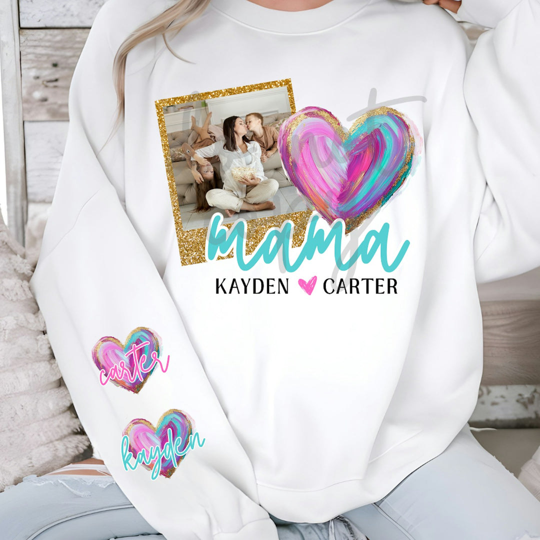 Painted Heart Gold Glitter Mama Photo customizable DTF transfer mockup
