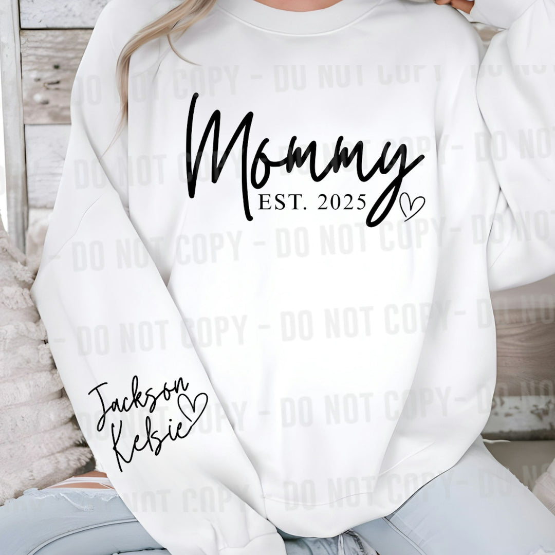 Mommy Est. Date Script customizable DTF transfer mockup