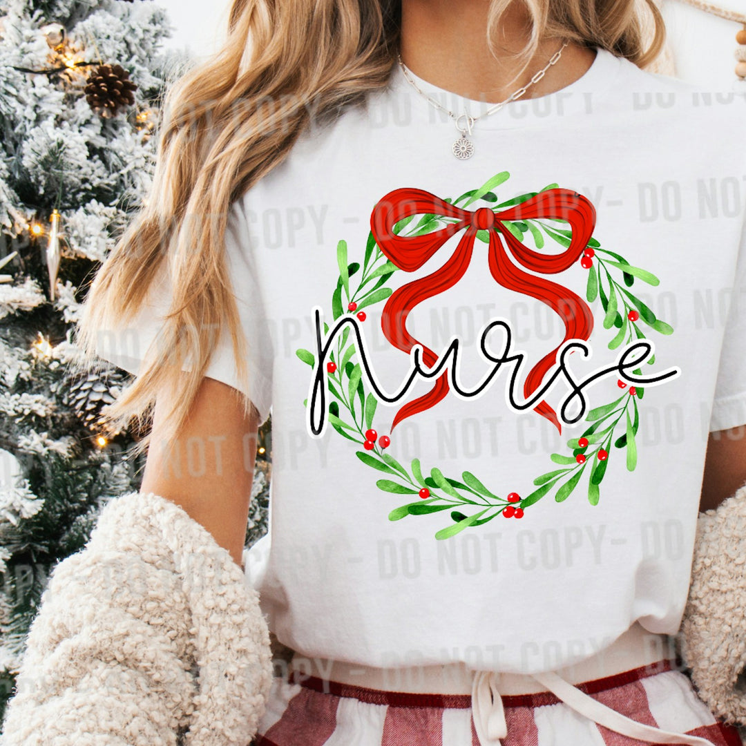 Christmas Wreath Bow Name customizable DTF transfer mockup