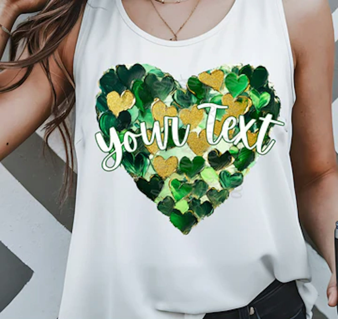 Green Painted Heart Shamrock customizable DTF transfer mockup