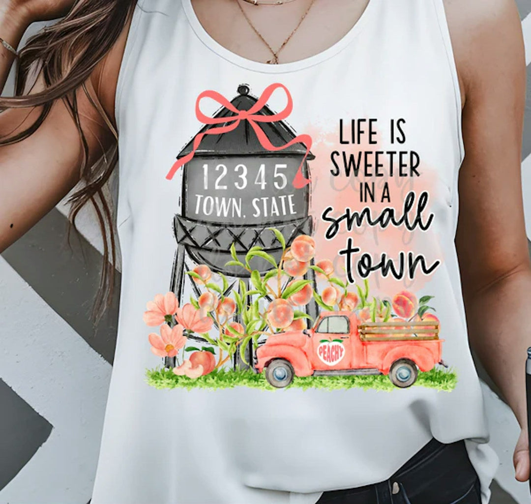 Life is Better in a Small Town Peach customizable DTF transfer