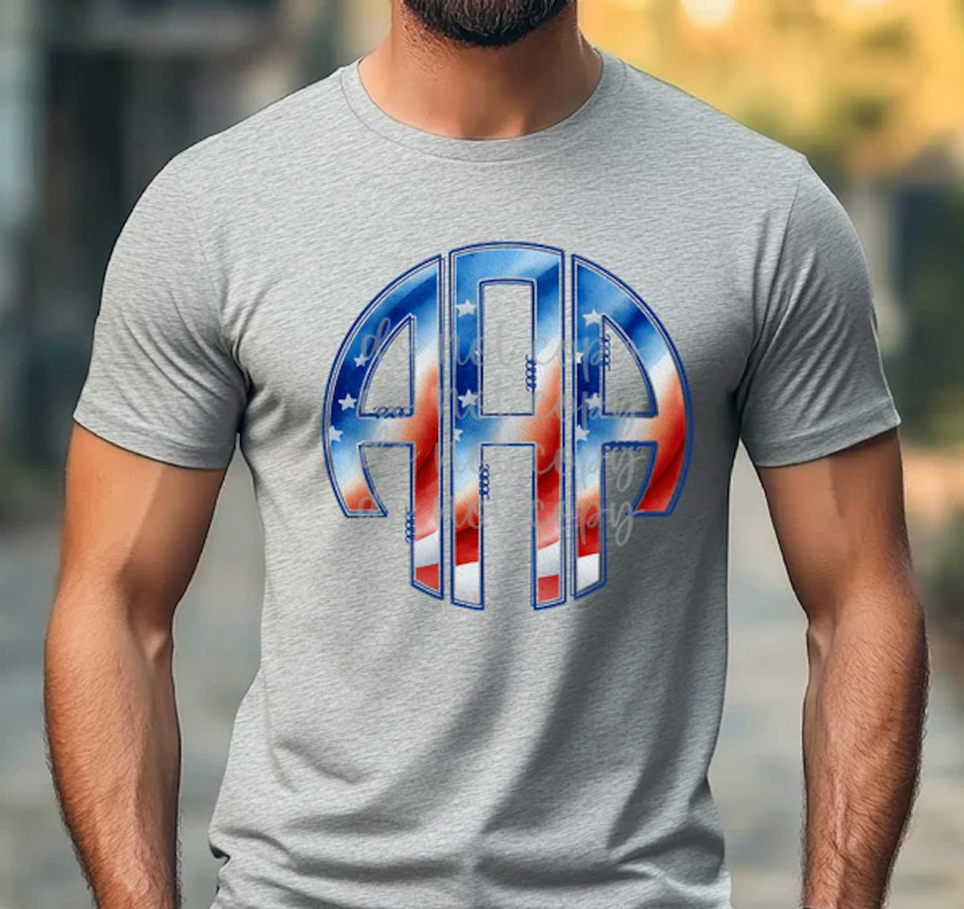 Star Spangled Masculine Monogram customizable DTF transfer mockup