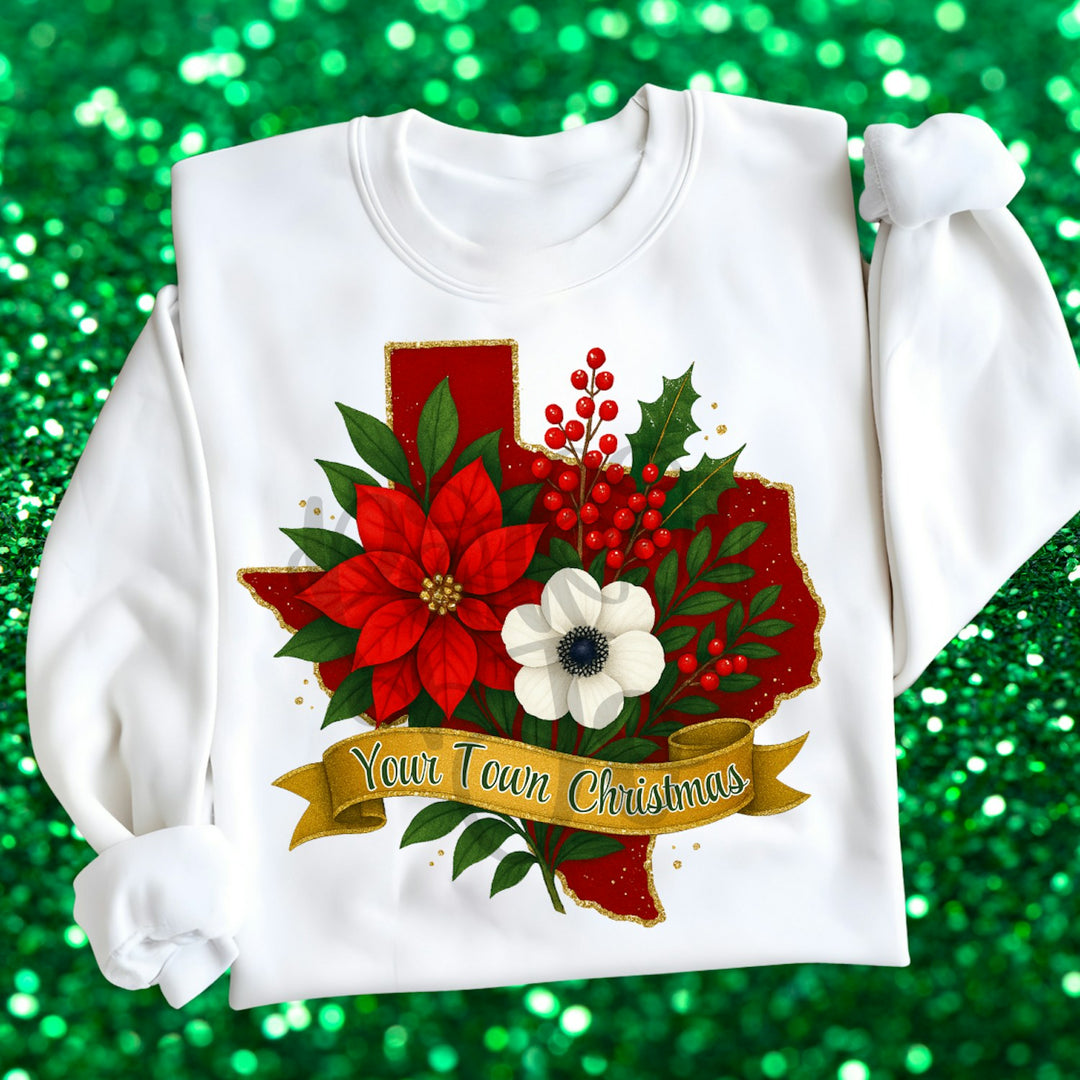 Texas Christmas Poinsettia customizable DTF transfer mockup