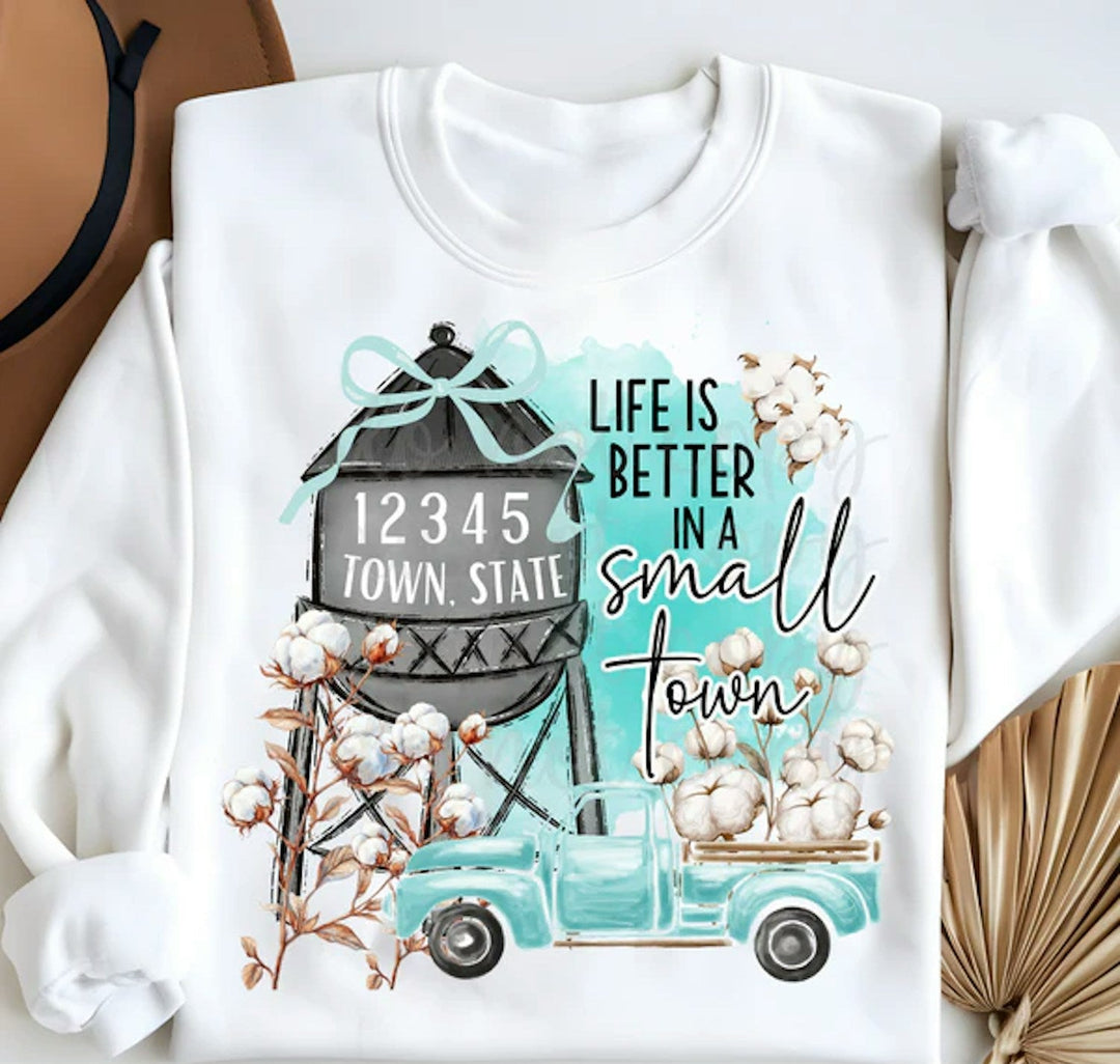 Teal Cotton Field Small Town customizable DTF transfer