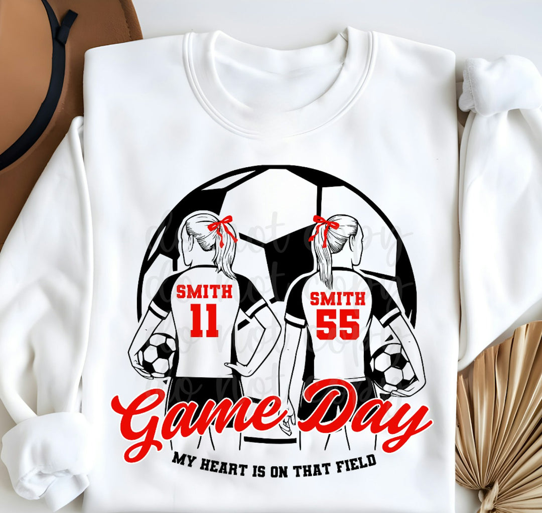 Two Soccer Sisters Game Day customizable DTF transfer mockup