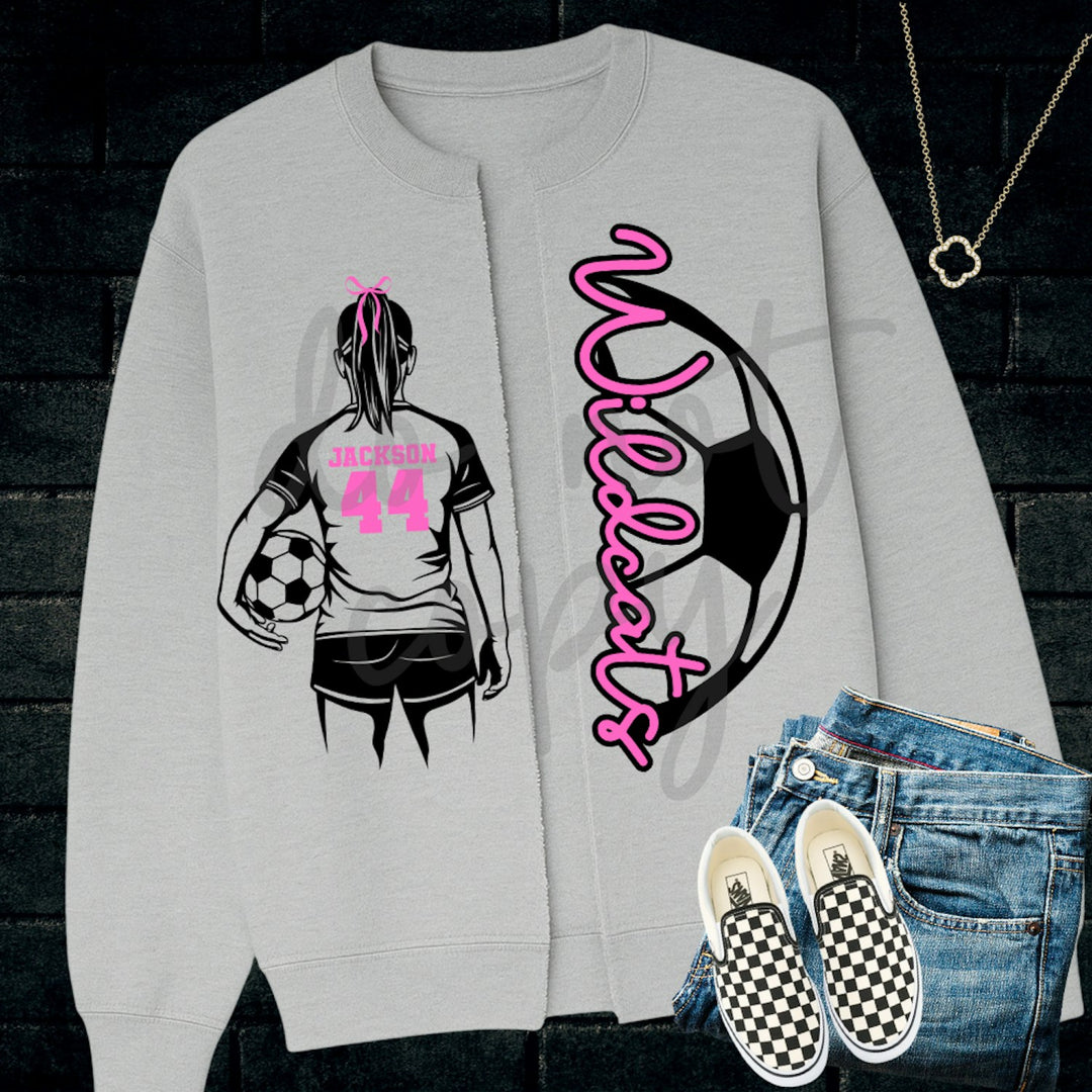Soccer Boy and Girl Split Sweatshirt customizable DTF transfer mockup