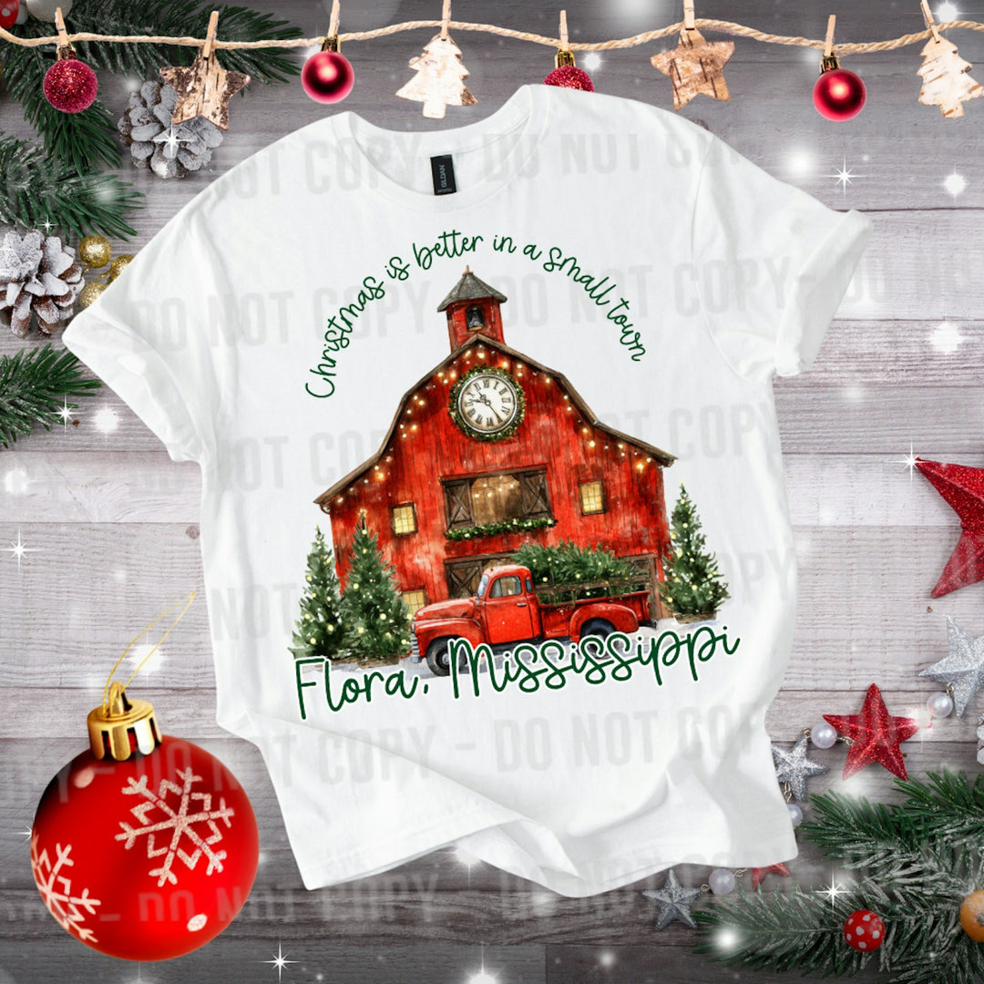 Red Barn Small Town Christmas customizable DTF transfer mockup