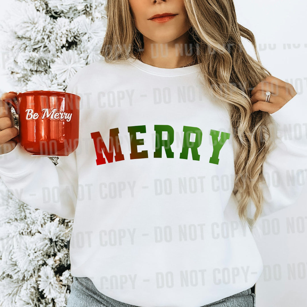 Merry Block Letter customizable DTF transfer mockup