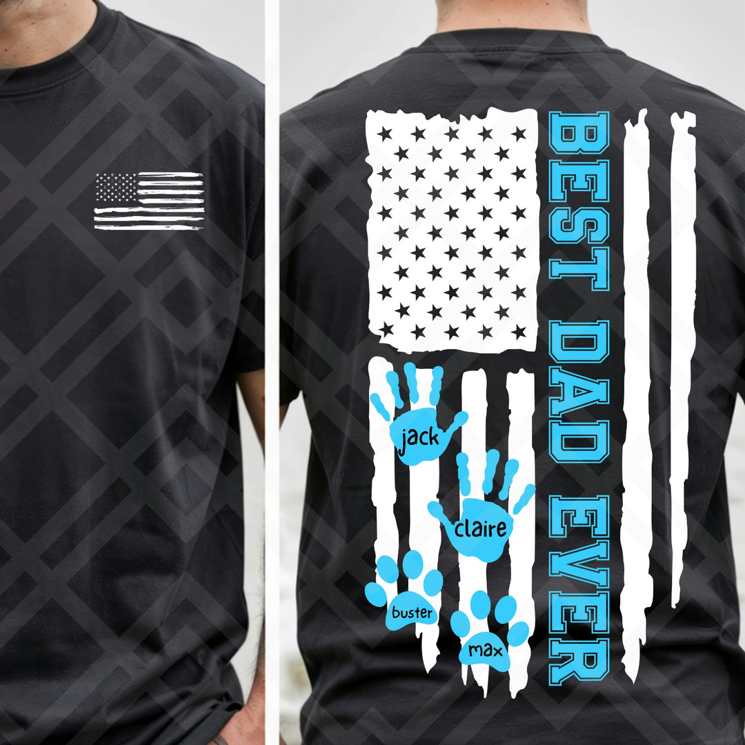 Best Dad Ever Flag Handprints customizable DTF transfer mockup