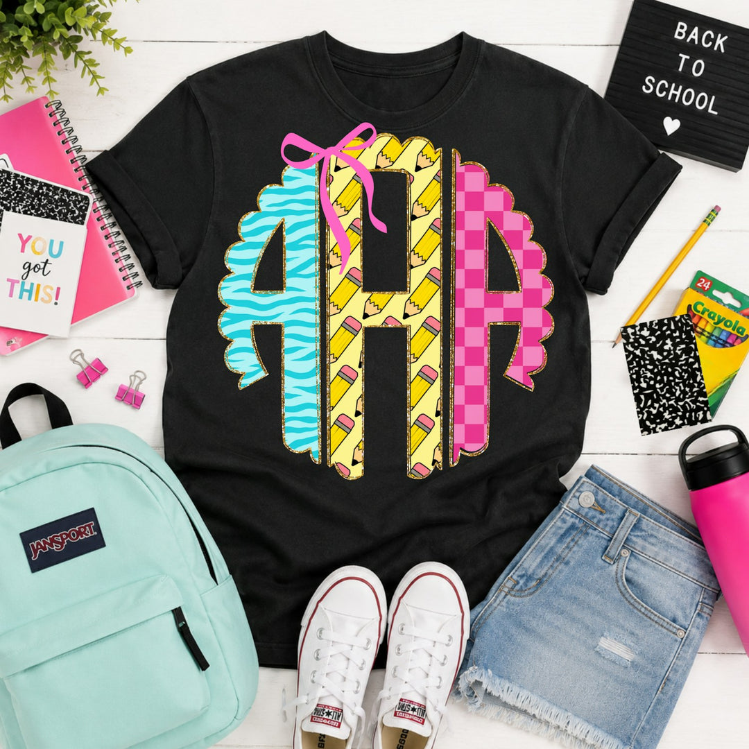 Back to School Monogram customizable DTF transfer