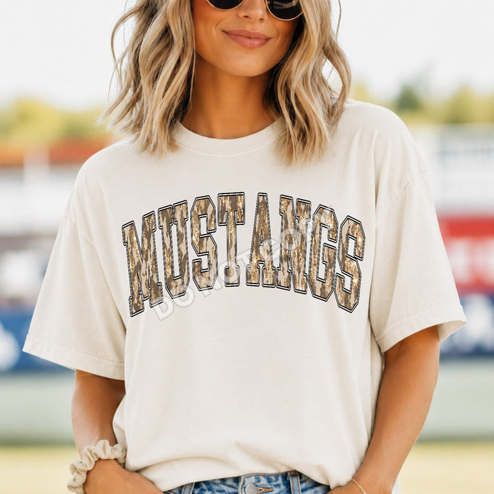 Mustangs Camo Leopard mascot DTF transfer