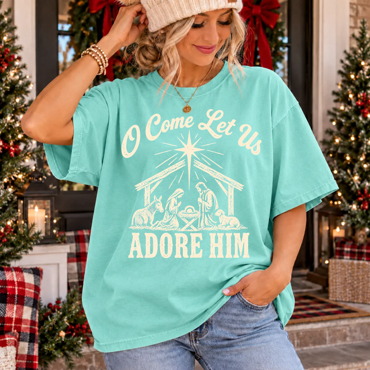 O Come Let Us Adore Him DTF transfer mockup
