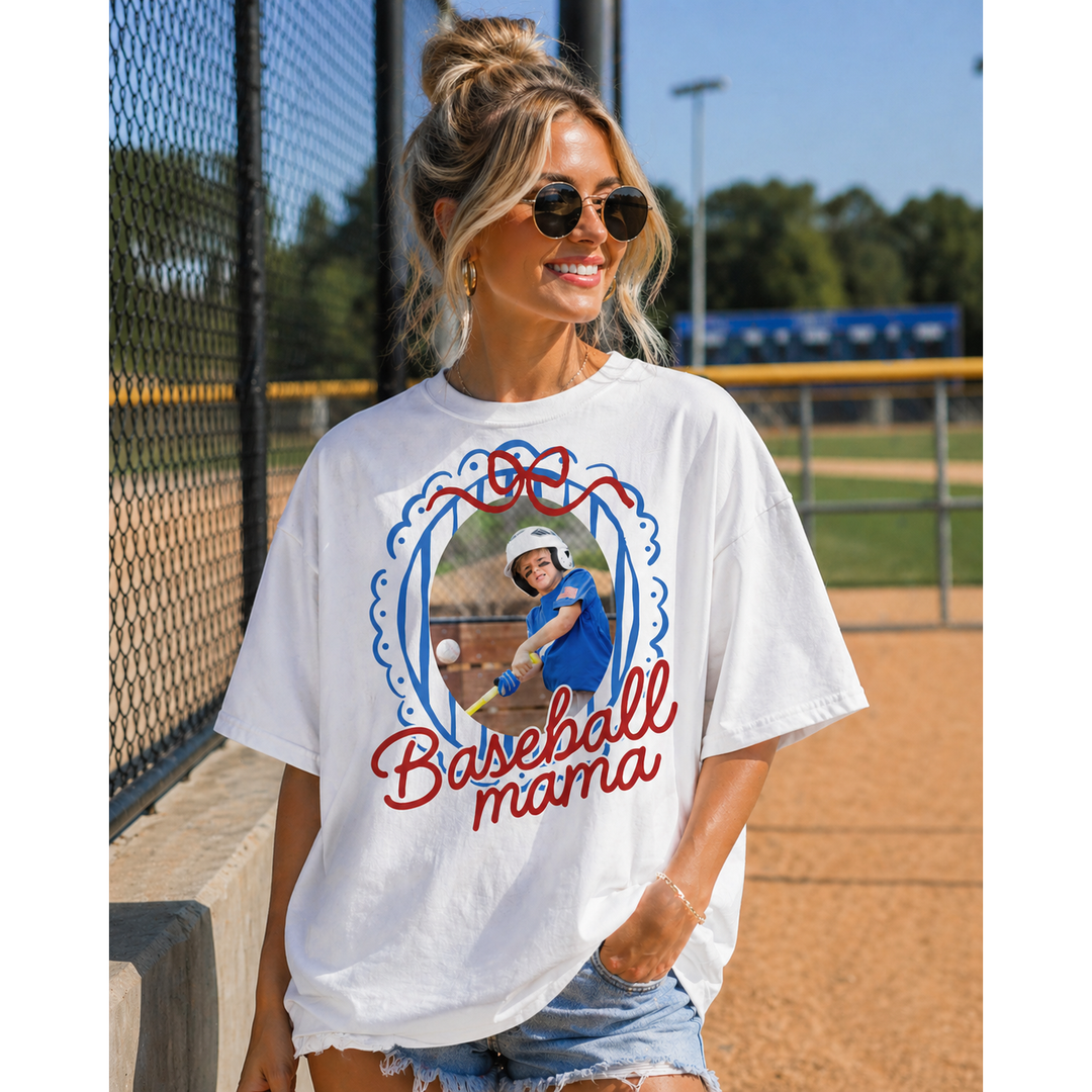 Oval Doodle Photo Frame Baseball Mama customizable DTF transfer