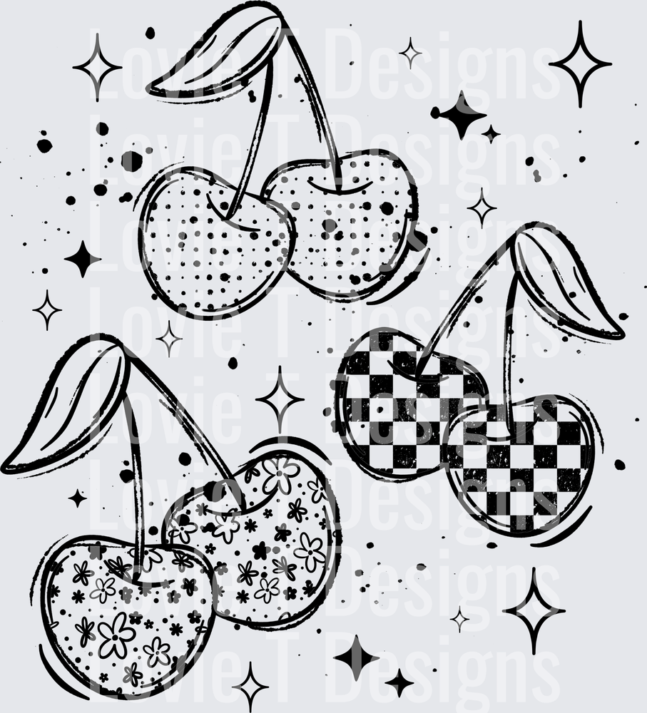 Patterned Cherries (Black) DTF Transfer design