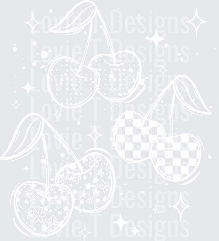 Patterned Cherries (White) DTF Transfer design