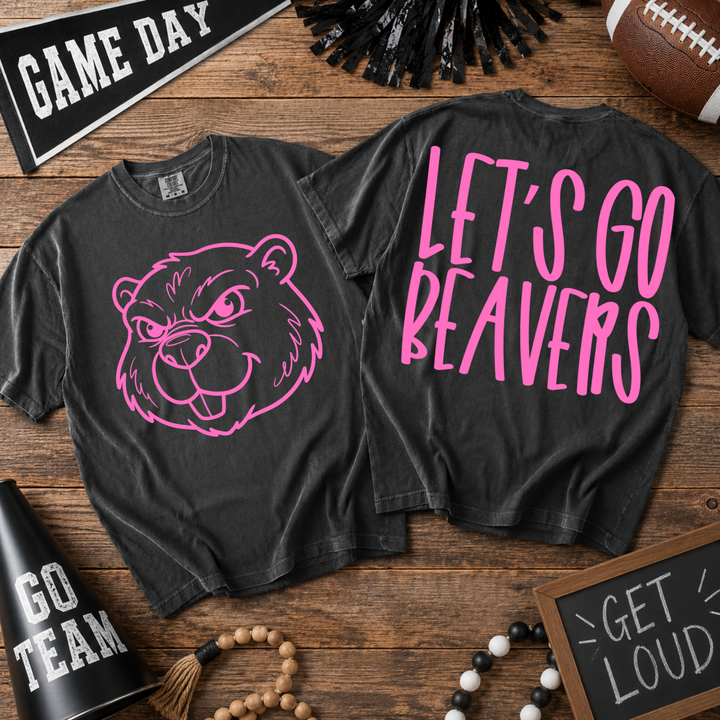 Pink Out Beavers front and back mascot tee mockup