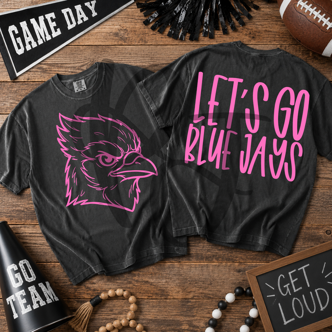 Pink Out Blue Jays front and back mascot tee mockup