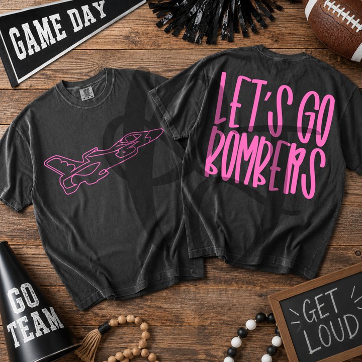Pink Out Bombers front and back mascot tee mockup