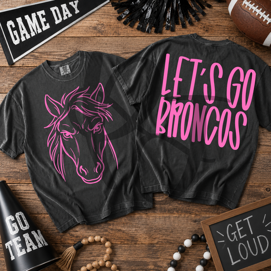 Pink Out Broncos front and back mascot tee mockup