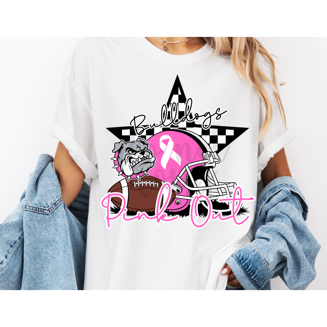 Pink Out Checkered Football Helmet customizable DTF transfer