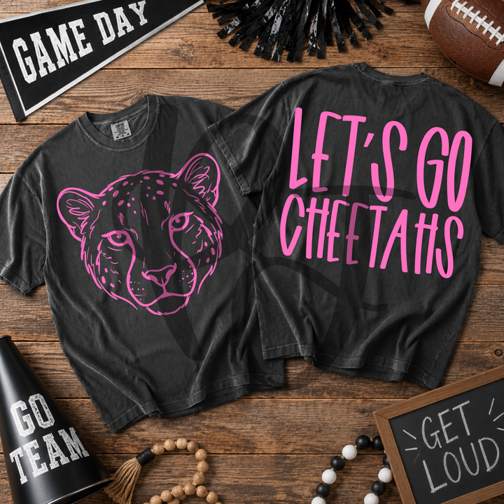 Pink Out Cheetahs front and back mascot tee mockup