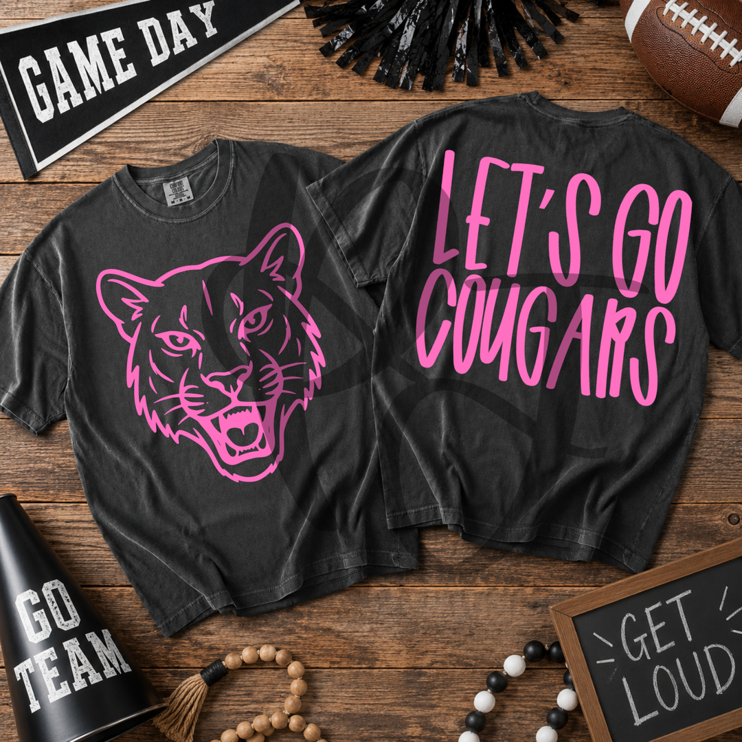 Pink Out Cougars front and back mascot tee mockup