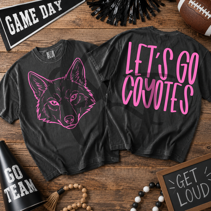 Pink Out Coyotes front and back mascot tee mockup