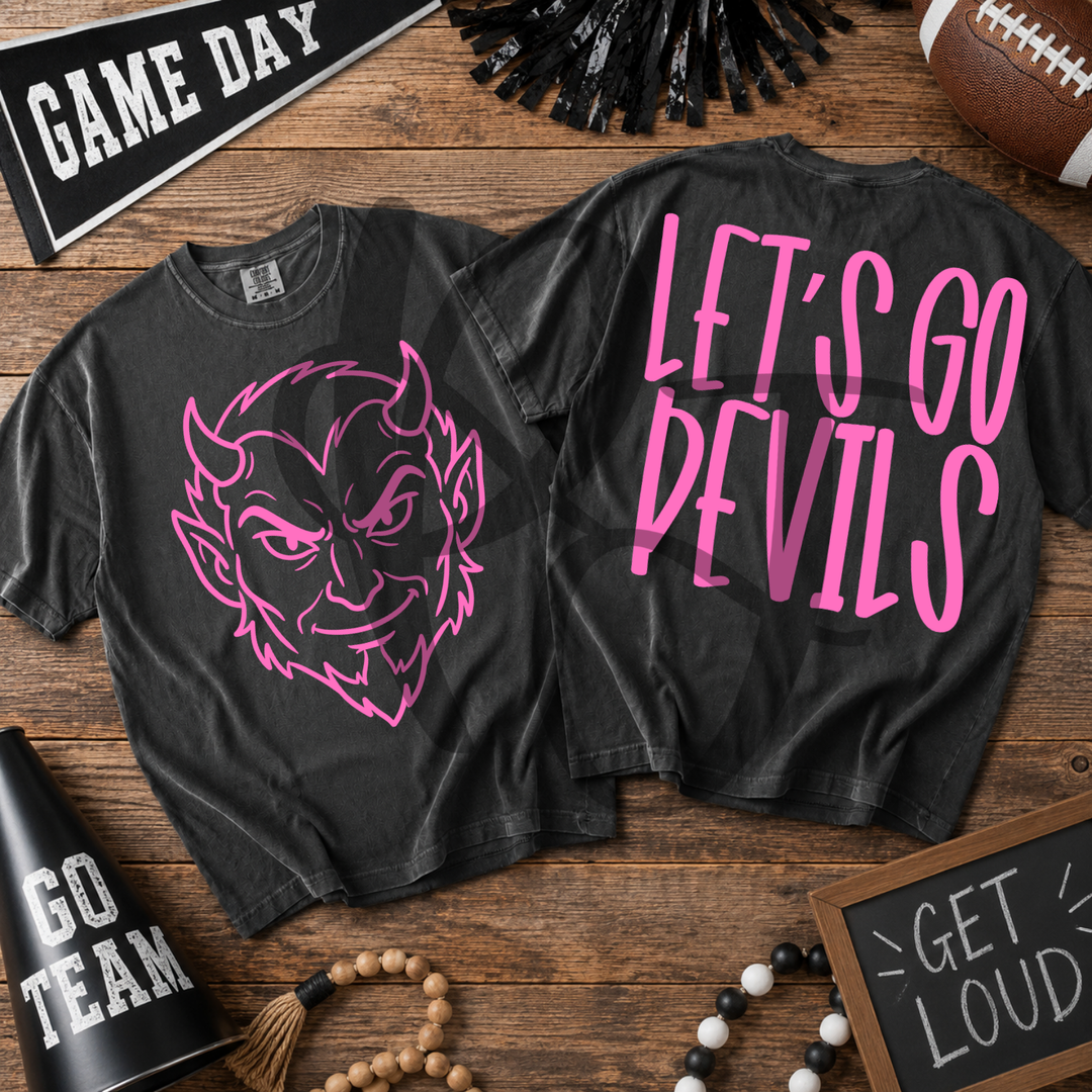 Pink Out Devils front and back mascot tee mockup
