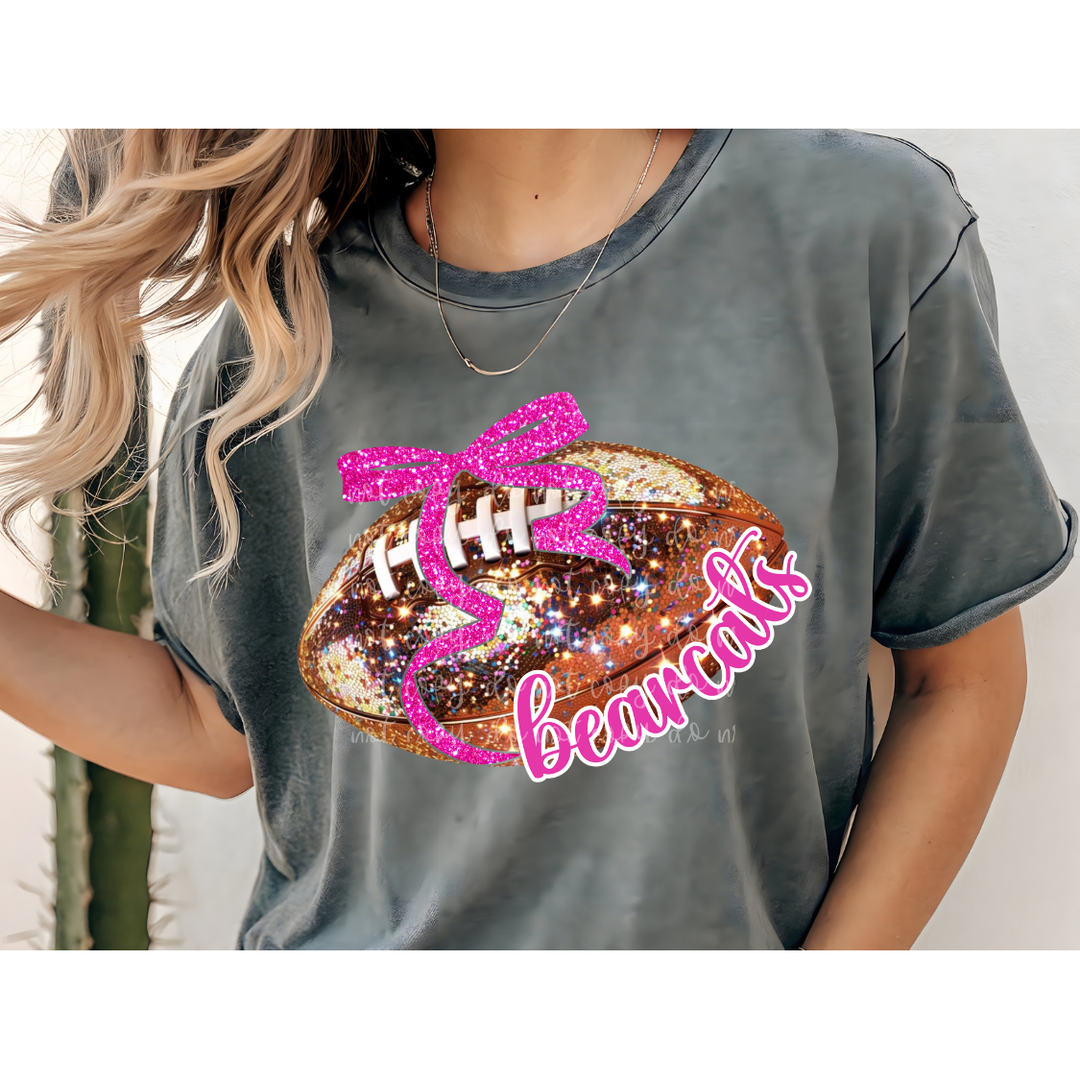 Pink Out Faux Glitter Football customizable DTF transfer
