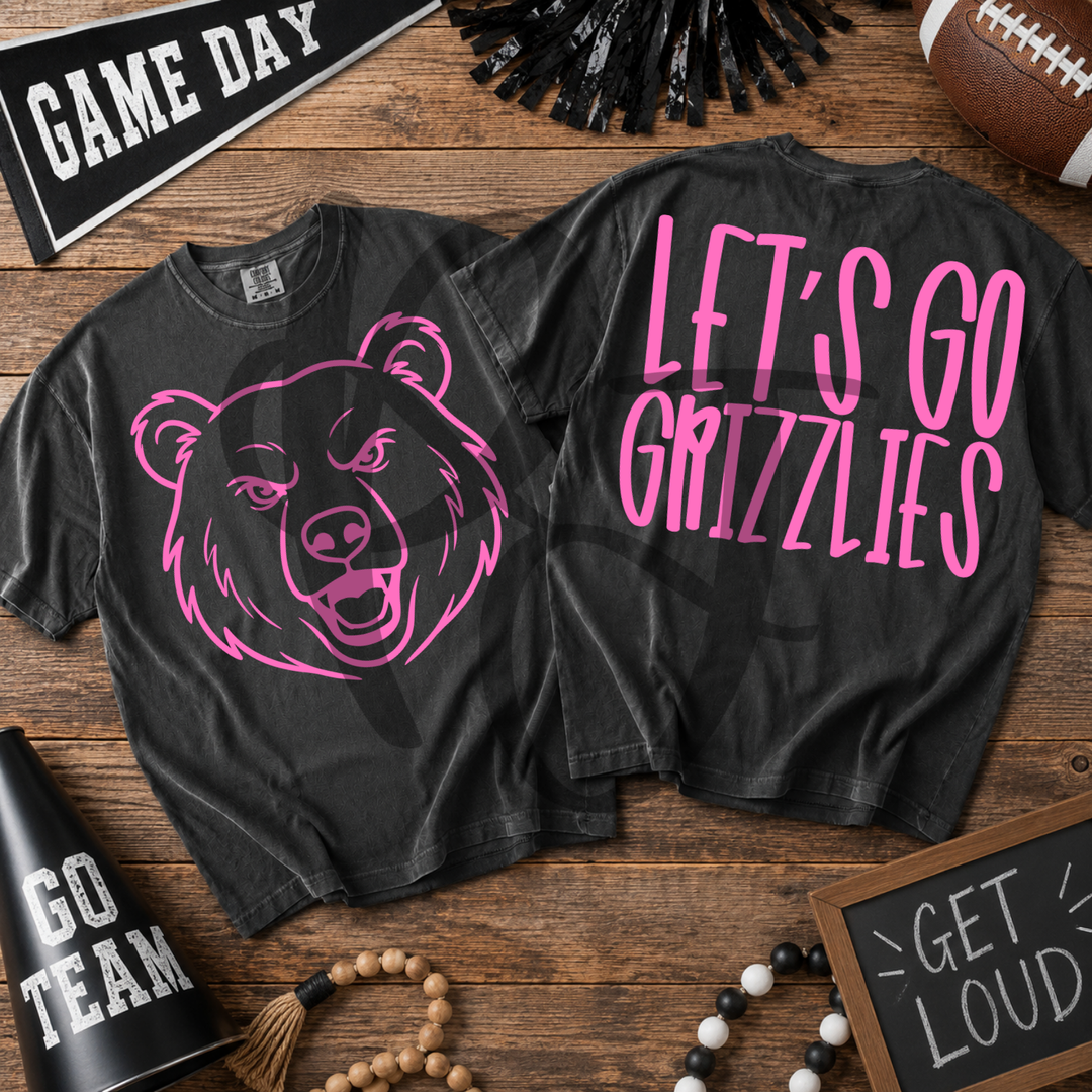 Pink Out Grizzlies front and back mascot tee mockup