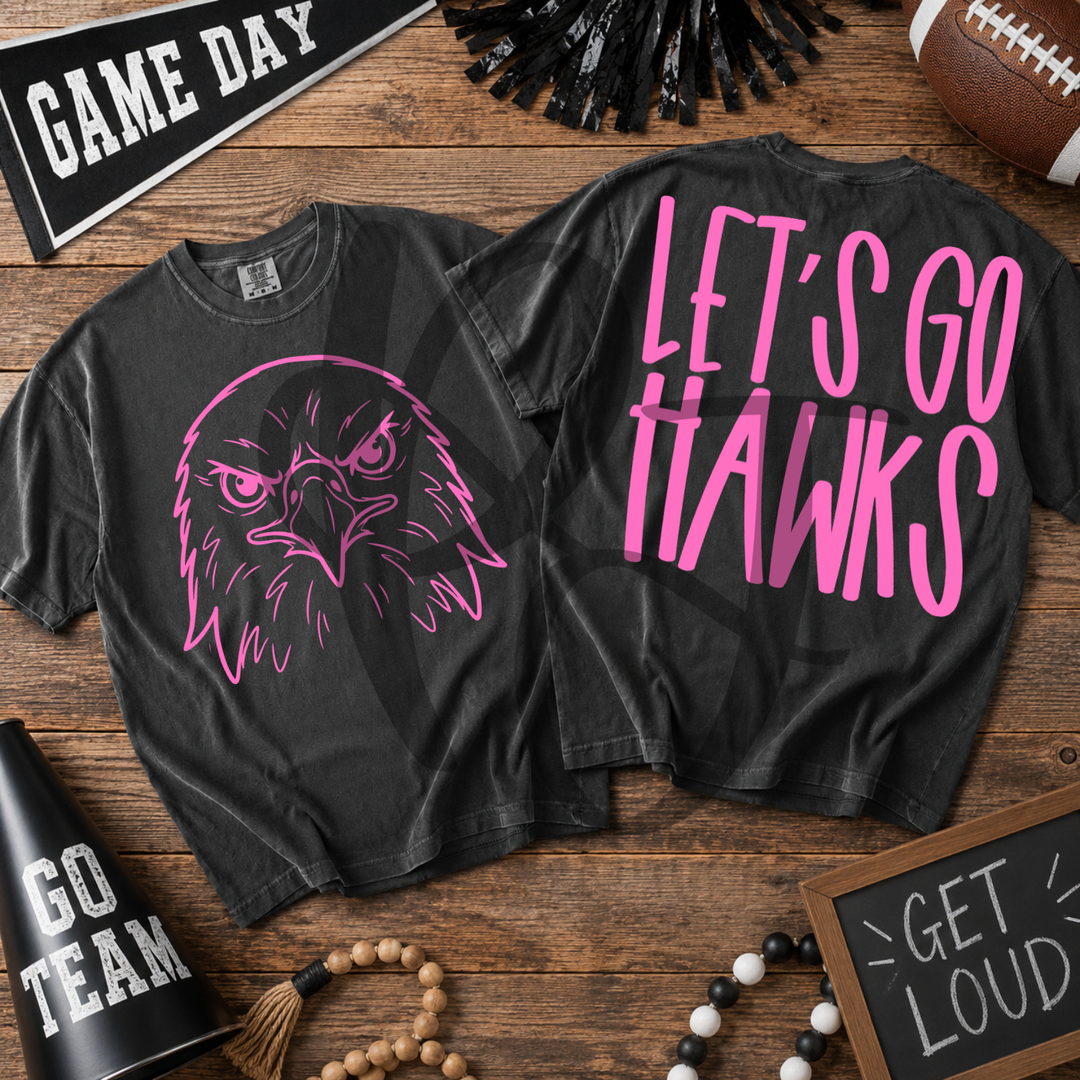Pink Out Hawks front and back mascot tee mockup