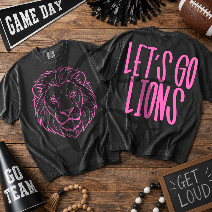 Pink Out Lions front and back mascot shirt mockup