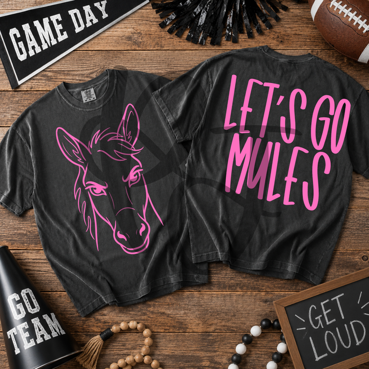 Pink Out Mules front and back mascot tee mockup