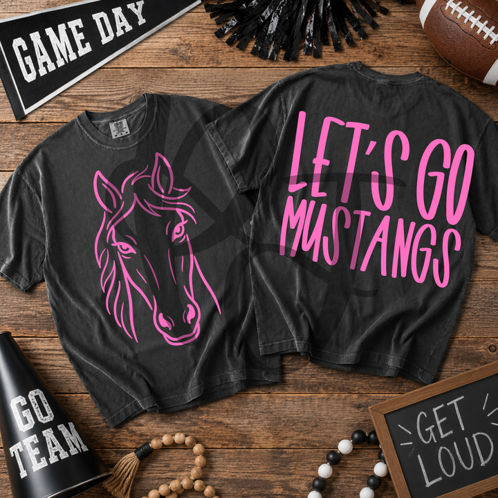 Pink Out Mustangs front and back mascot tee mockup