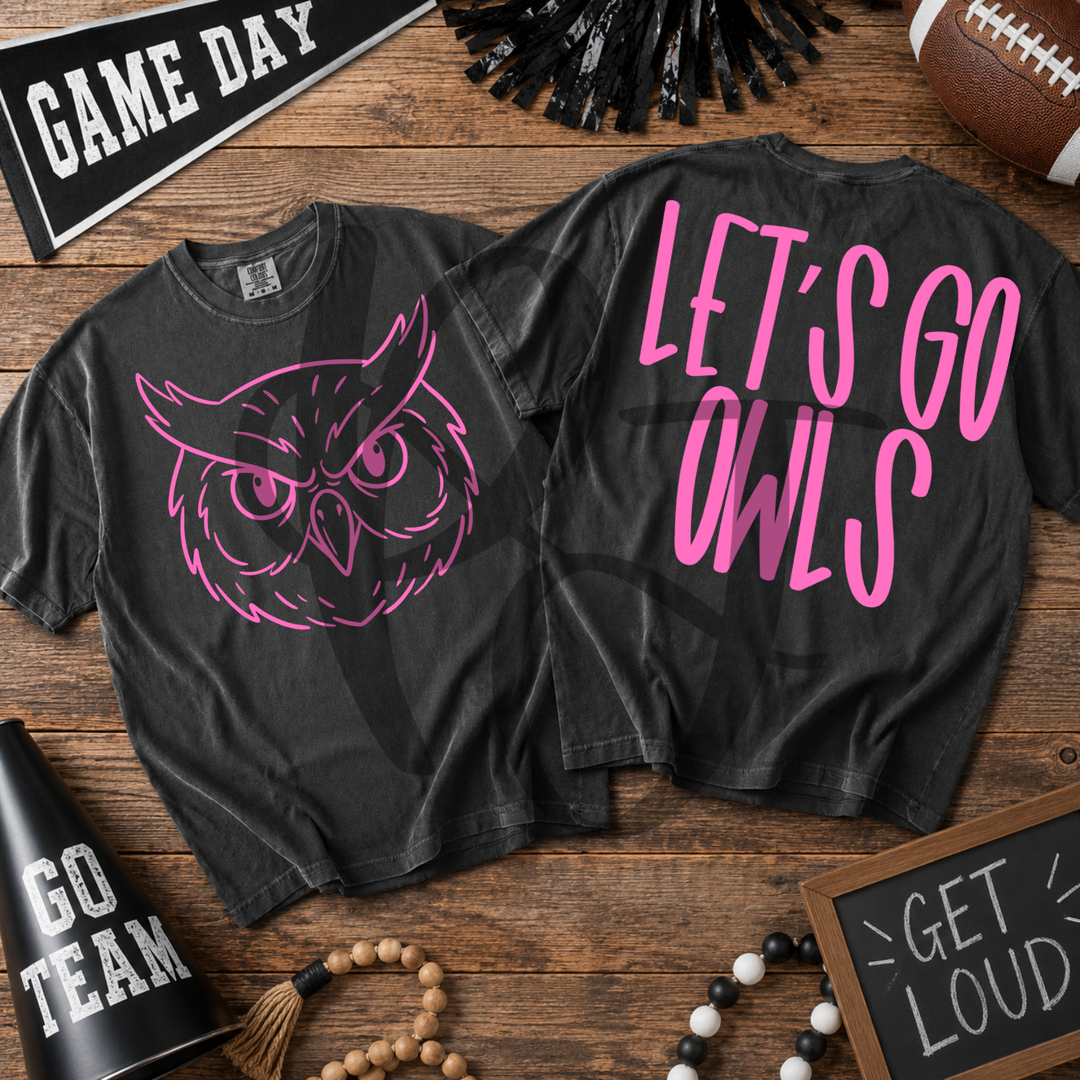 Pink Out Owls front and back mascot tee mockup