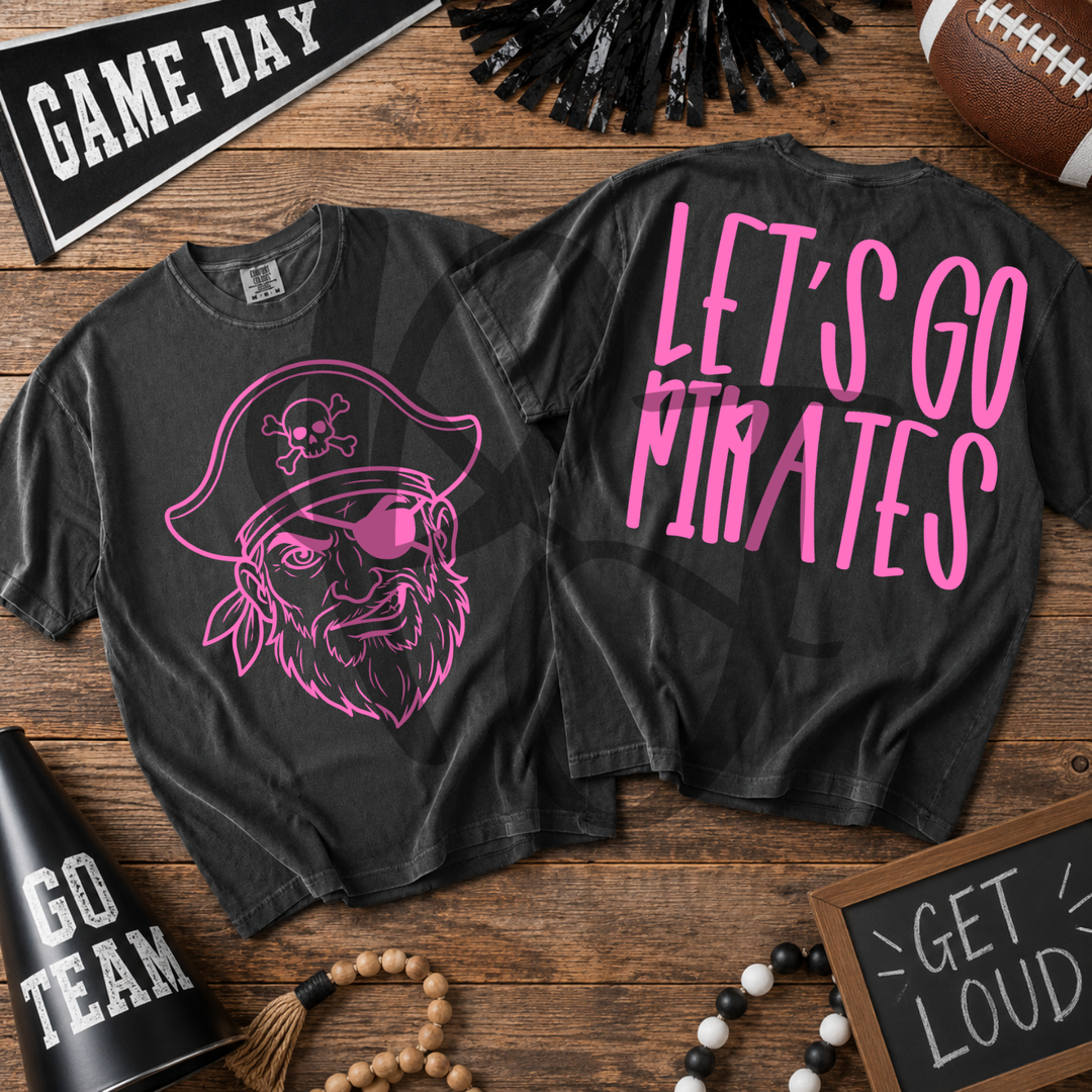 Pink Out Pirates front and back mascot tee mockup