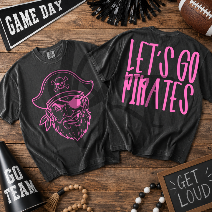 Pink Out Pirates front and back mascot tee mockup