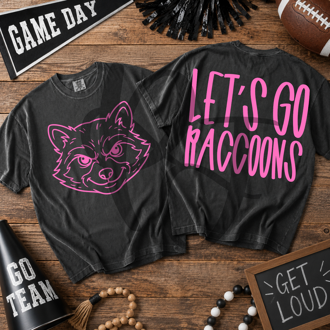 Pink Out Raccoons front and back mascot tee mockup