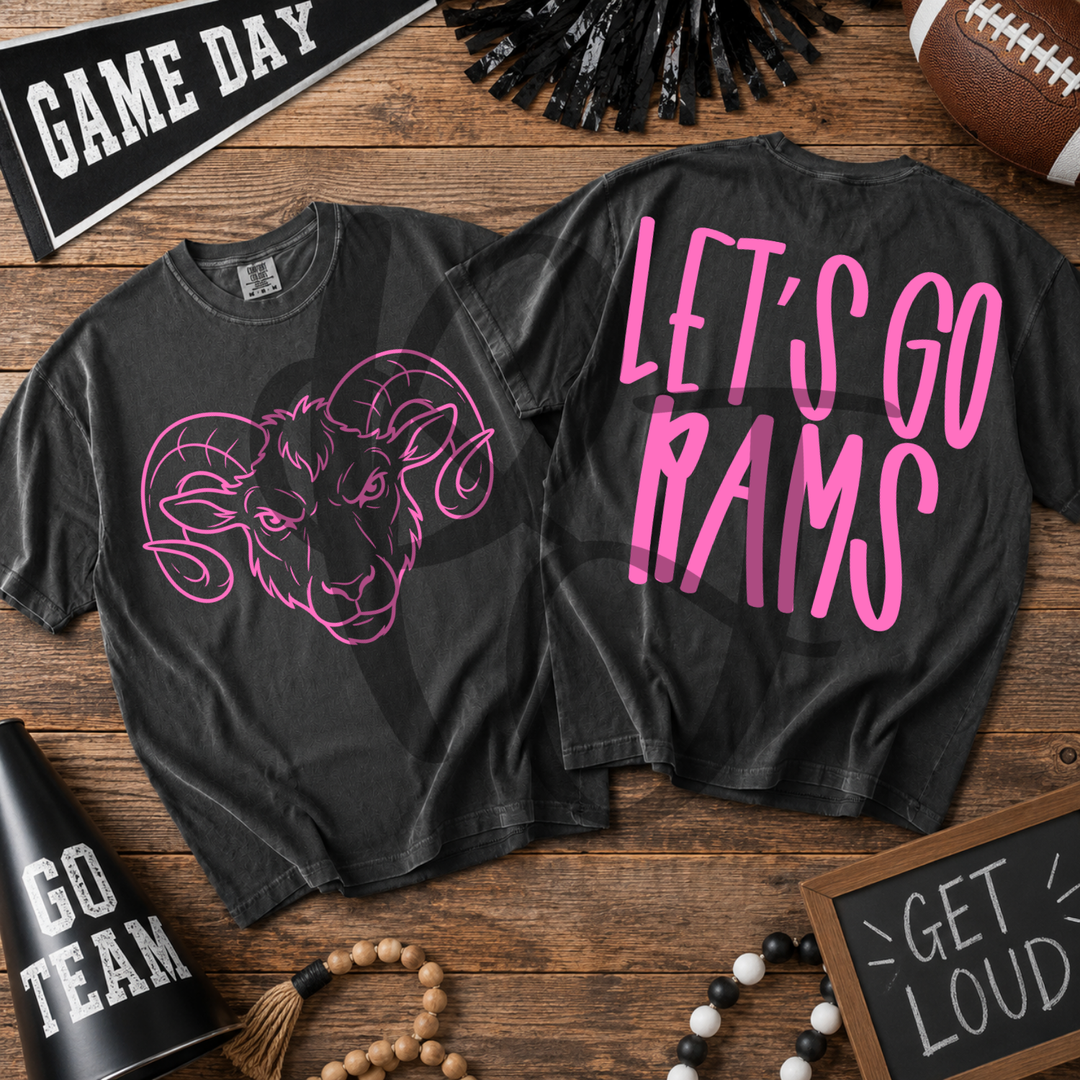 Pink Out Rams front and back mascot tee mockup