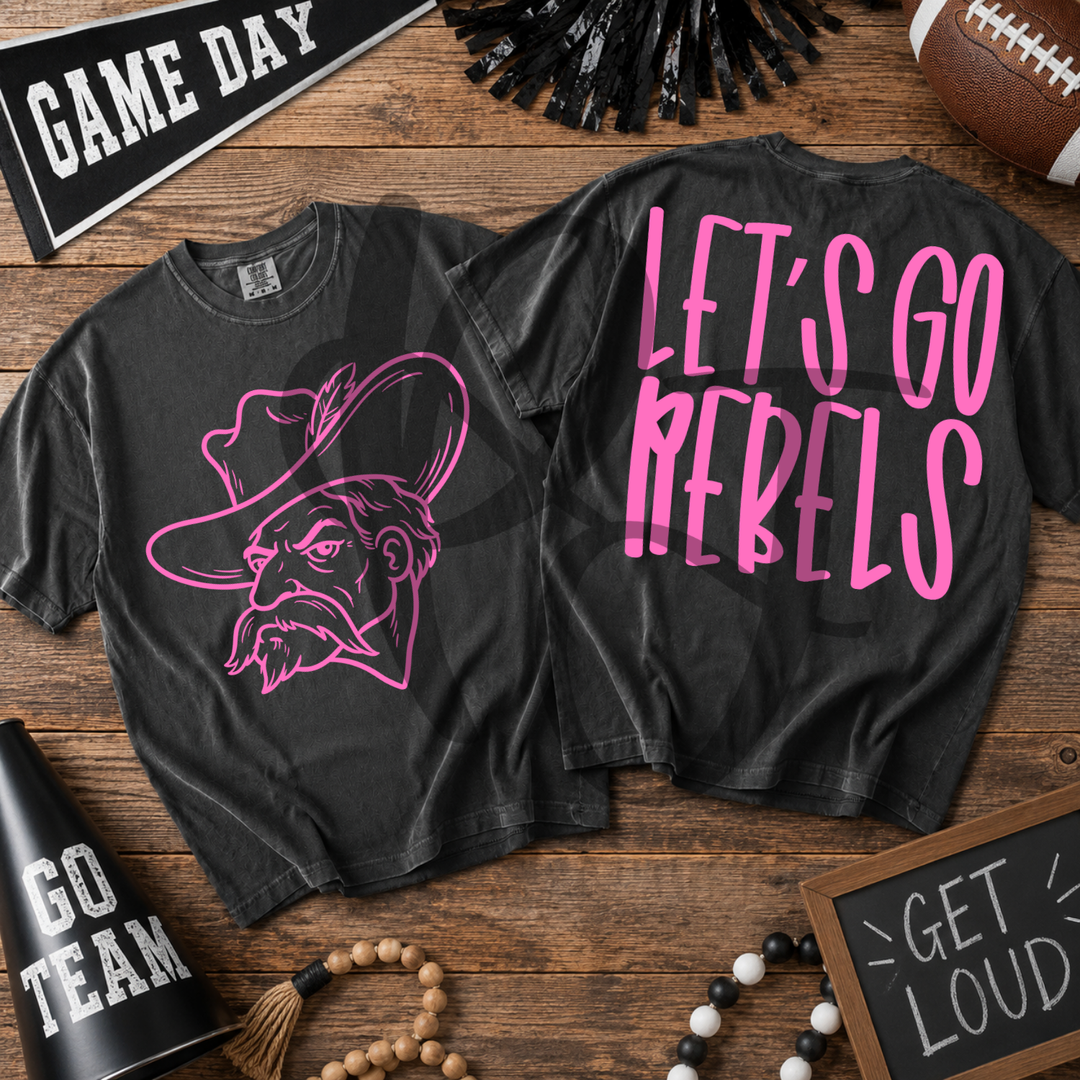 Pink Out Rebels front and back mascot tee mockup