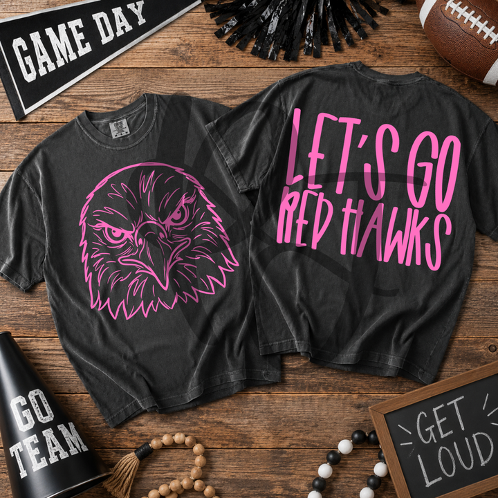 Pink Out Red Hawks front and back mascot tee mockup