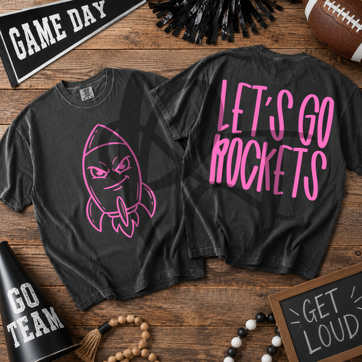 Pink Out Rockets front and back mascot tee mockup