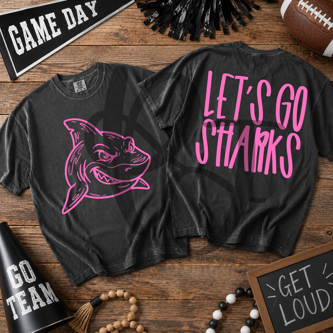 Pink Out Sharks front and back mascot tee mockup