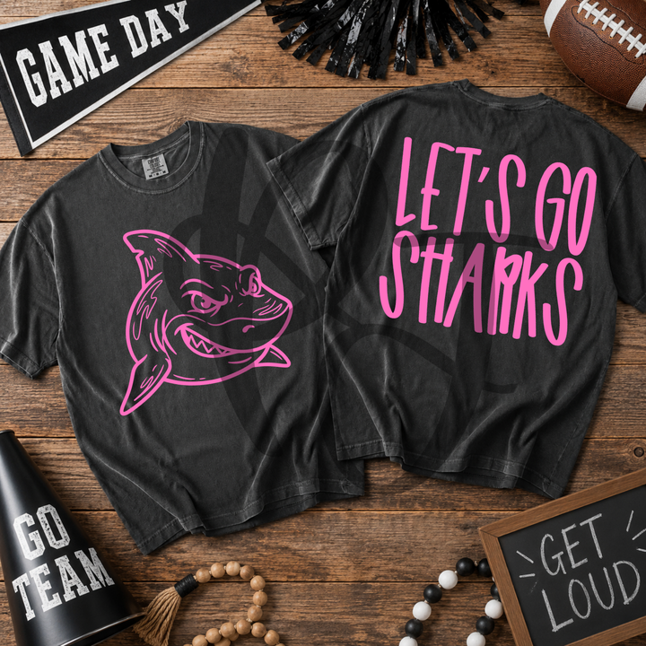 Pink Out Sharks front and back mascot tee mockup