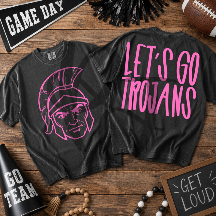 Pink Out Trojans front and back mascot tee mockup