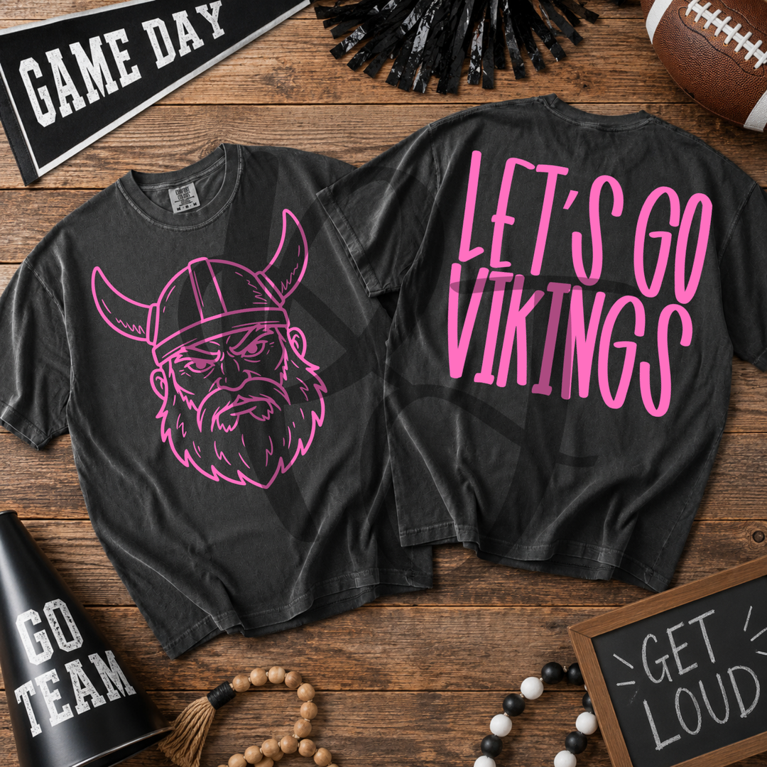 Pink Out Vikings front and back mascot tee mockup