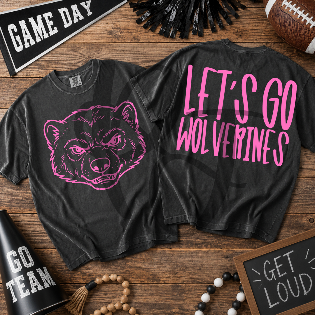 Pink Out Wolverines front and back mascot tee mockup
